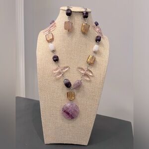 Purple & Pink Acrylic Stones Necklace with matching earrings